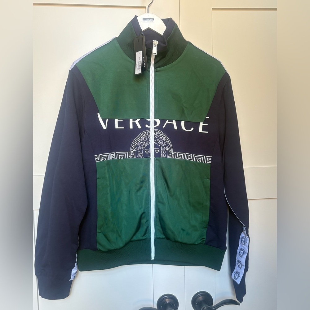 Authentic Versace Men's Green and Navy Bomber Jacket
